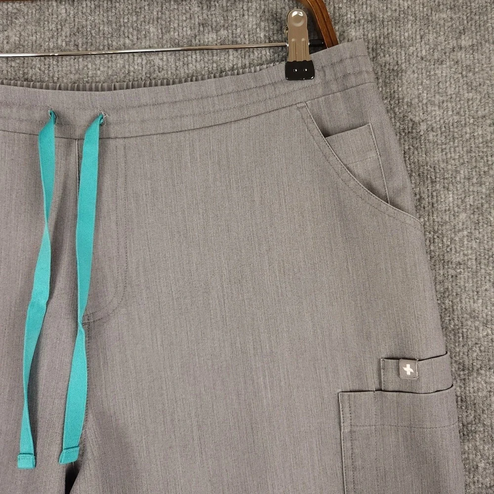FIGS Technical Collection Scrub Pants Mens Large Grey Teal Drawstring